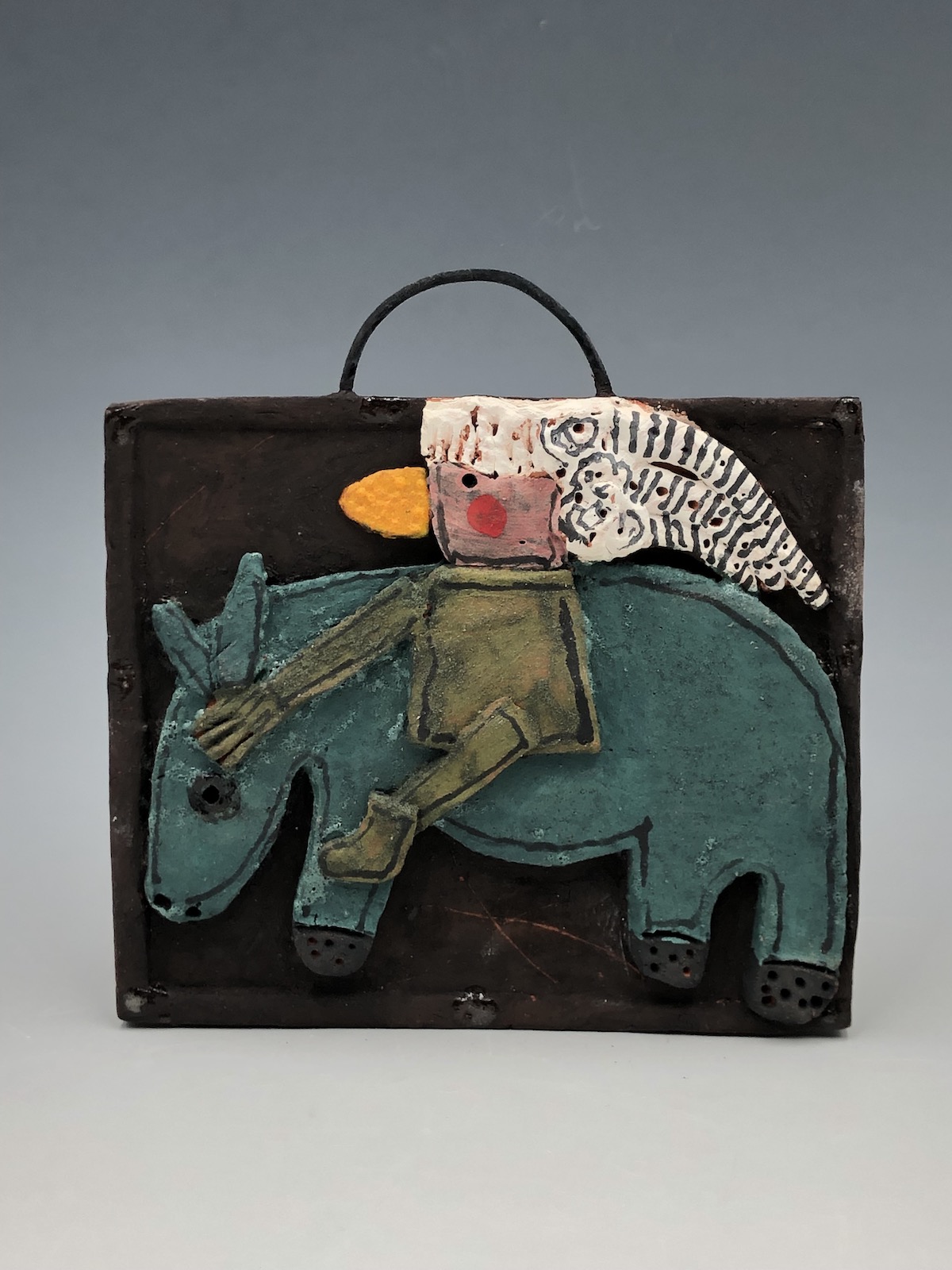 Horse with Rider | Ceramic/earthenware | 3.5"h x 4.5"w x .5"d