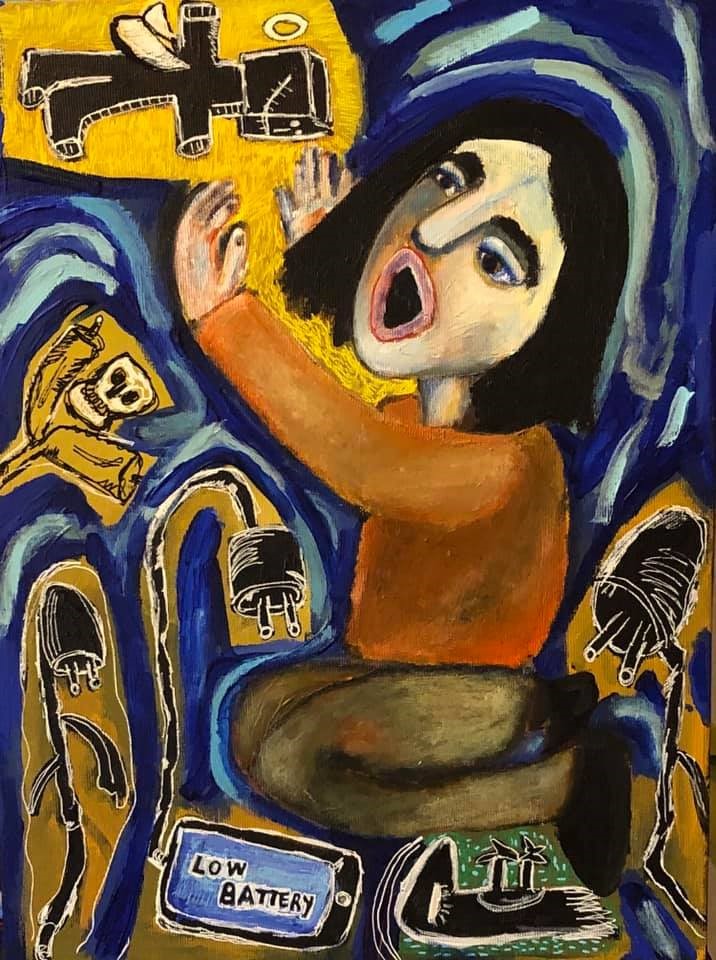  Low Battery Medium acrylic on canvas Size 30/40 cm