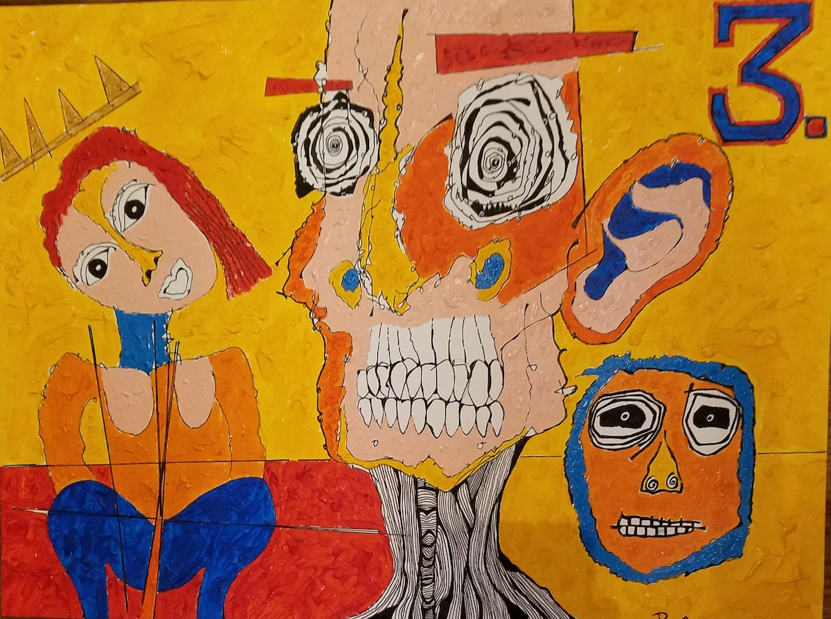 three | acrylic & ink on canvasette paper | 18 x 24 inches