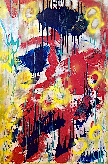 Chaos | Acrylics and paper on plywood | H 53" W 35" D 1"