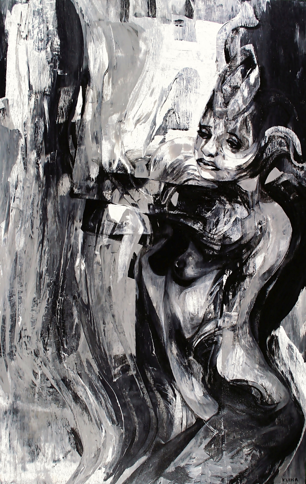 Touching the Darkness in Death Medium Latex on Wood Size 23x36