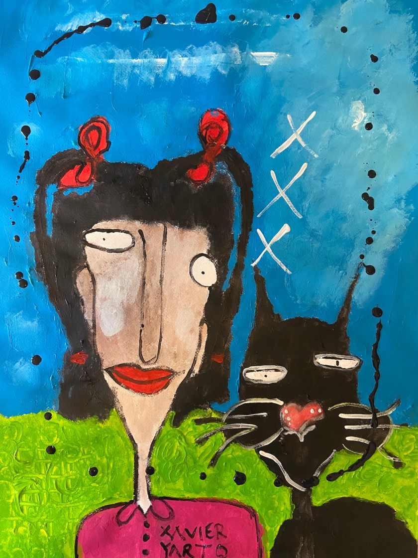  The pretty girl with the pigtails and the cat named Keku | Acrylic on paper | 50 x 70 cm