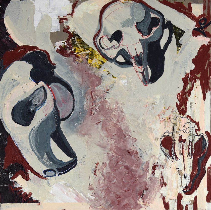  Beaver Skull #1 Medium Acrylic on wood Size 12 in X 12 in