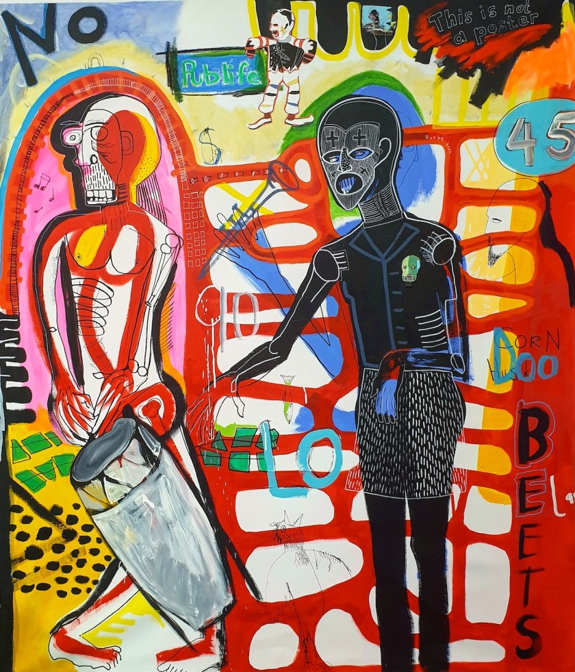  "Old-school entertainment " Medium Acrylic, pastel, collage Size 143cm x 123vm