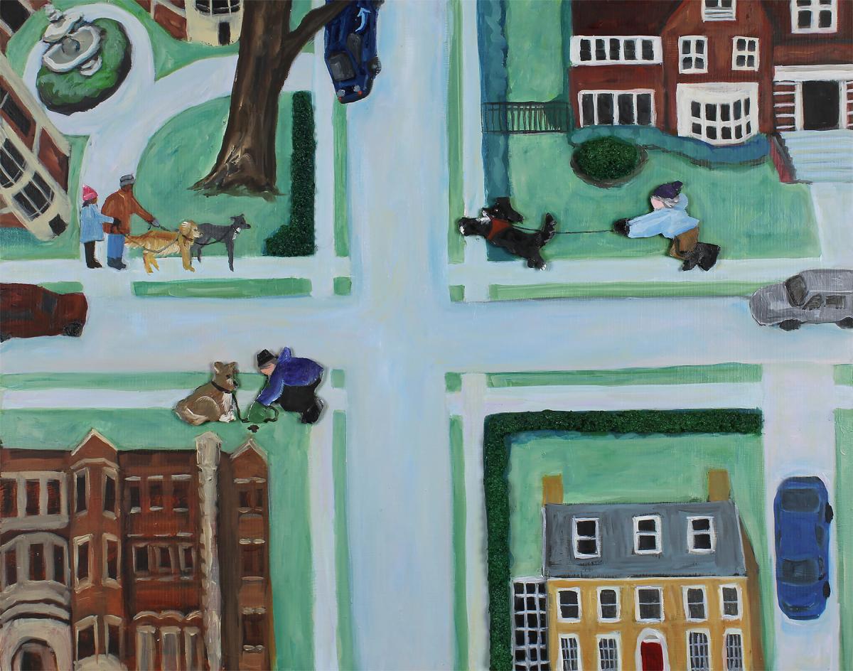 Walking Fiona | Oil, acrylic, cardboard, pumice medium on wood panel | 16" x 20" unframed