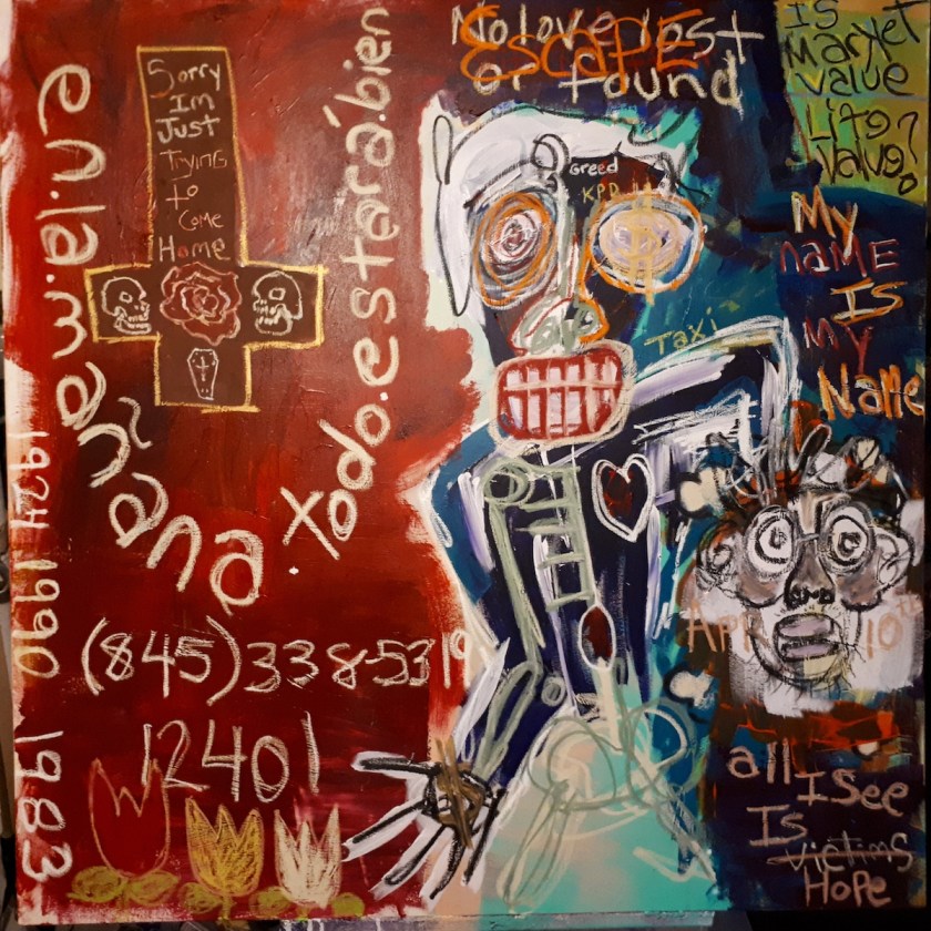 Title Change of address Medium Acrylic and oil stick on stretched canvas Size 48x48