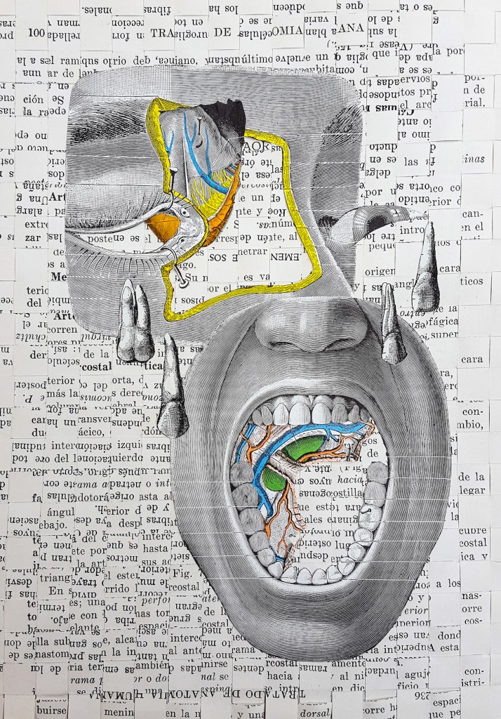  Sorrow Medium Analog collage on hand woven pages Size 7" x 10"