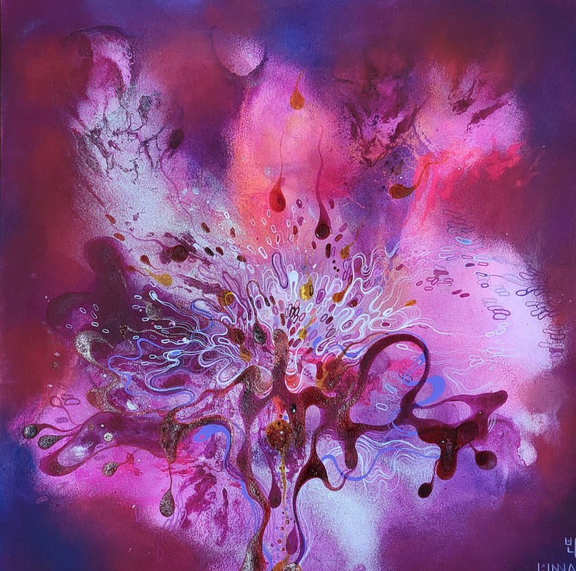 Apex No.2 - Emotions-19 Series | Acrylic inks, Pastels & Pens on paper | 16 x 16 inches