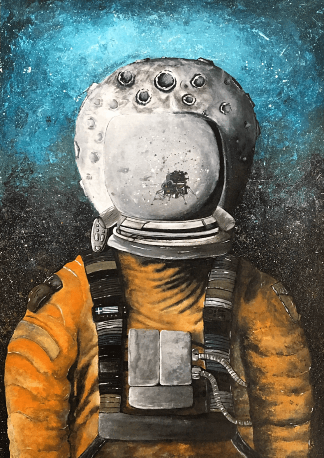 “He had the moon in his mind” | Mixed media, acrylic and markers on paper | 70x100cm