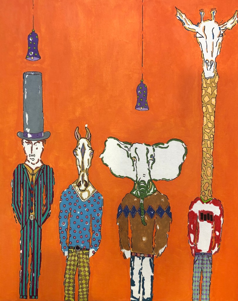  Purple Lamp Shades (Black Flag T-Shirt) Medium Acrylic, Pen on Canvas Board Size 16"x20"