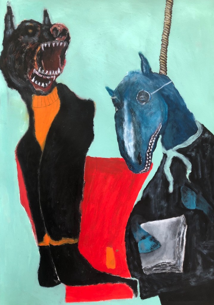  “I won’t do my lessons” | Mixed media, acrylic and crayons on paper | 70x100cm