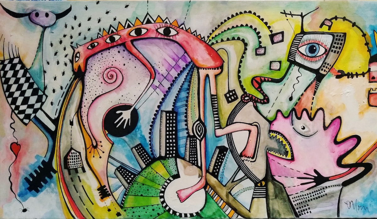 4 eyes Medium Mixed media on canvas Size 800mmx300mm