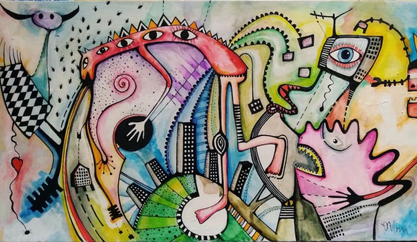 4 eyes Medium Mixed media on canvas Size 800mmx300mm