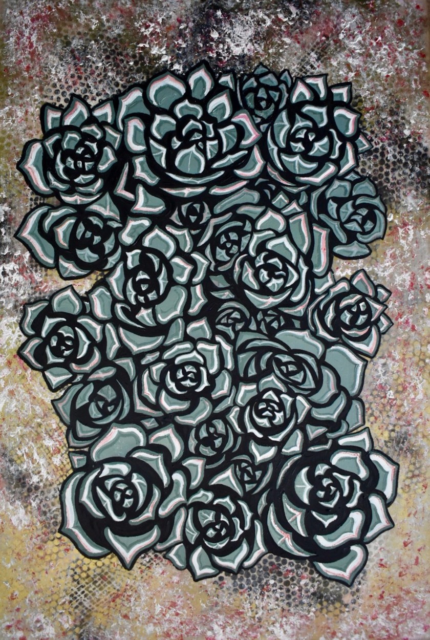  Rosettes Medium Oil on Wood board Size 26 in X 17 in